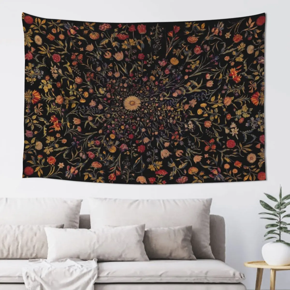 

Medieval Flowers on Black Tapestry Room Decorations Wall Hanging Decor Decoration Wall Tapestry