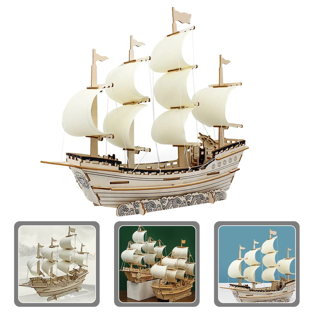 3 D Wooden Hand-assembled Sailboat Puzzle Model Puzzles 3d for Adults DIY Ancient Sailing Ship