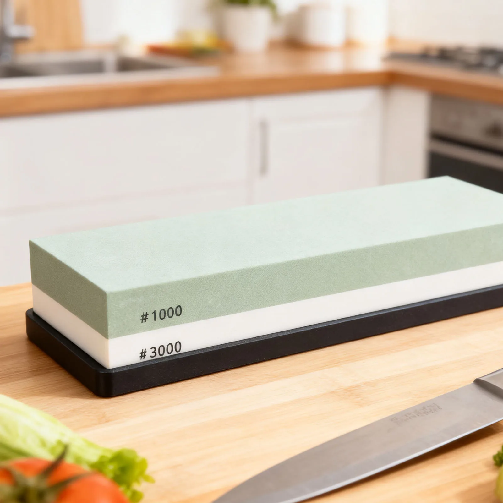 

Green White Dual Sided Sharpening Stone - 1000/3000 Grit Whetstone with Anti Slip Base for Scissors & Axes