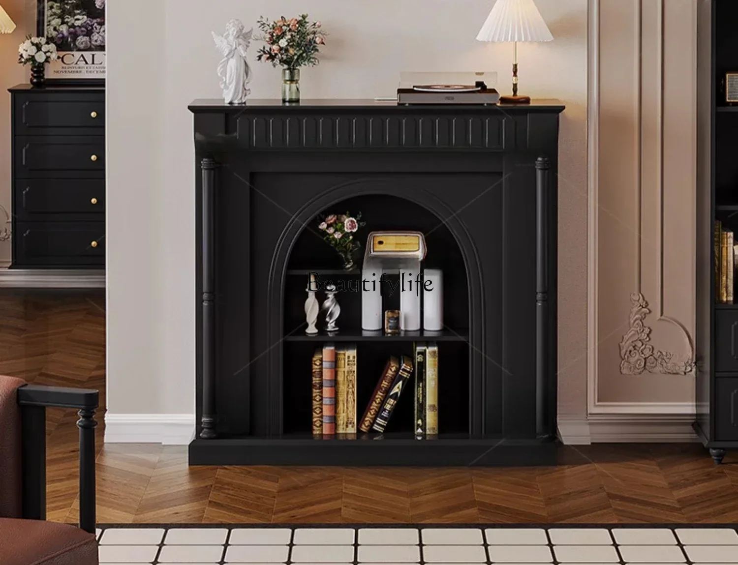 

LFrench fireplace decoration American black porch rack storage cabinet 1.2 meters