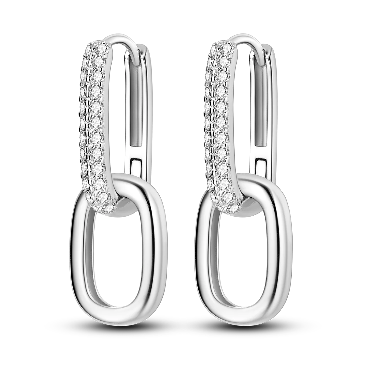 925 Sterling Silver Paperclip U Shape Drop Earrings CZ Paved Geometric Double Hoop Earrings Woman Girls Fashion Jewelry Gift