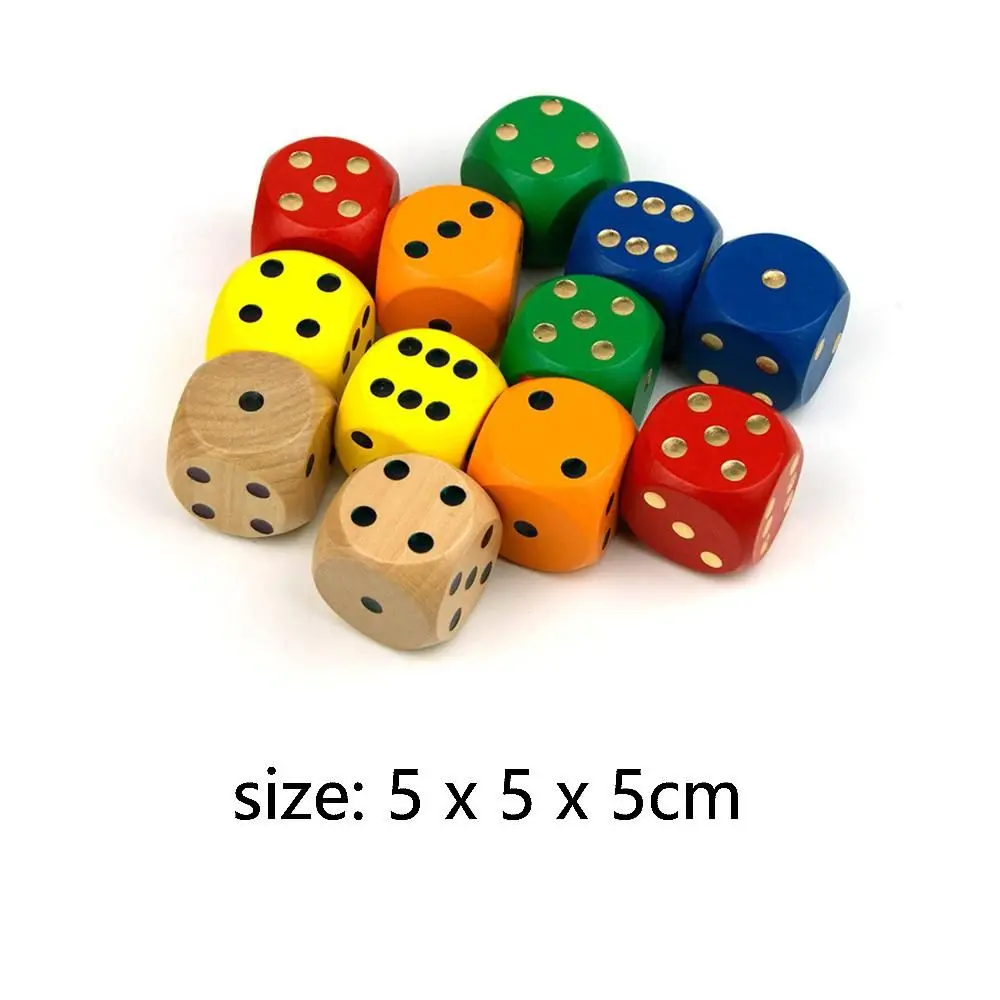 5cm 1pc Wooden Dice  6-Sided Game Chess Props Toy Big Color Dice Round Sieve Solid Wood Points  Entertainment