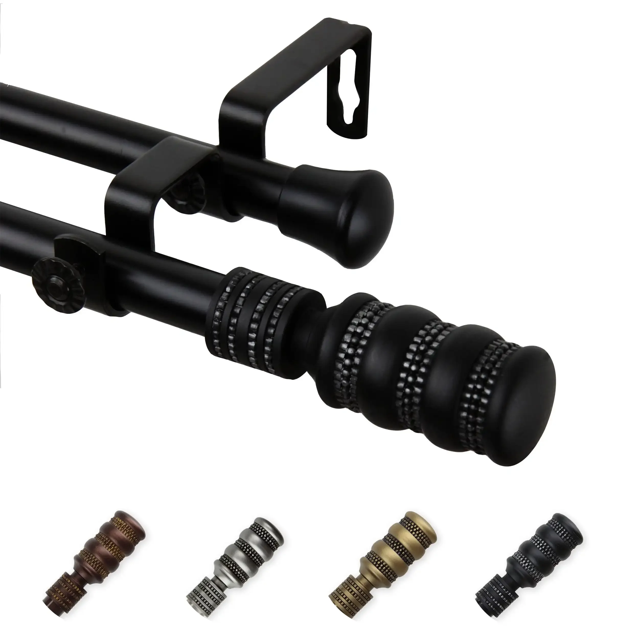 

Tool-13/16" Dia Adjustable 28-48" Arturo Double Curtain Rod in Black