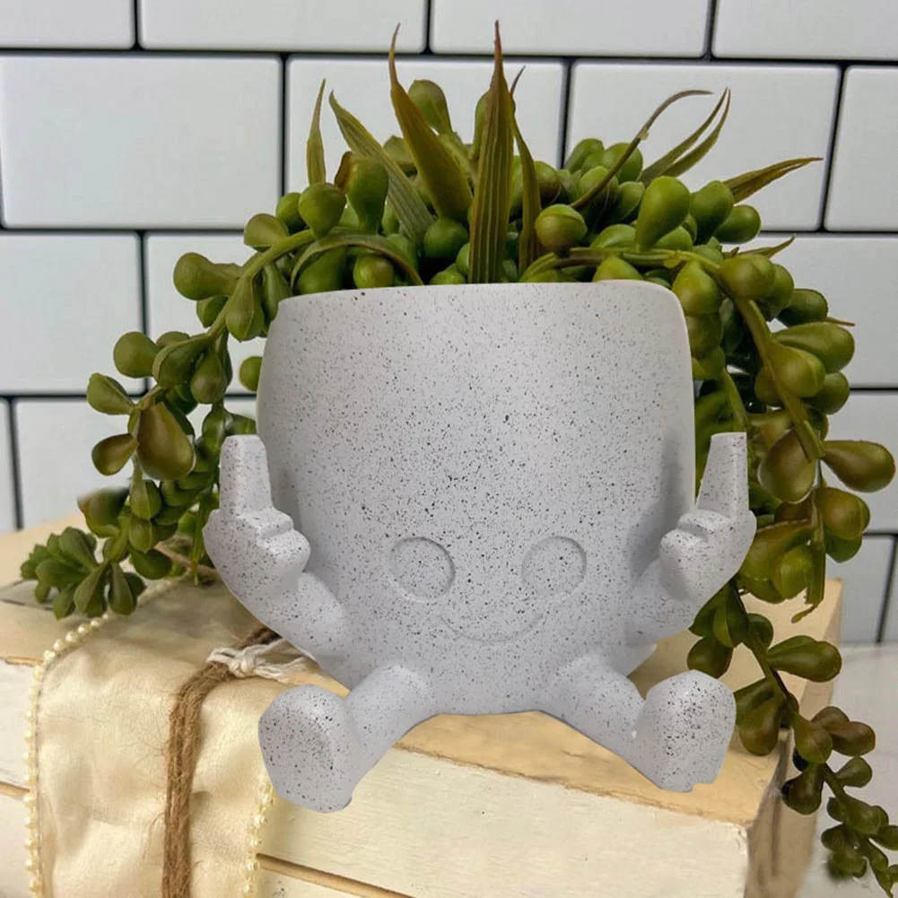 Kawaii Succulent Planter Pot Flower Green Plants Pot Cute Happy Planter With Middle Finger Household Office Table Decoration