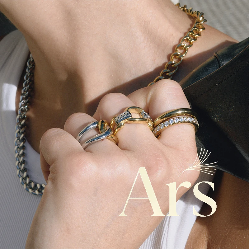 Ars نغمتين 18K مطلية بالذهب خواتم للنساء الفولاذ المقاوم للصدأ حلقة بيان حلقة لا تشويه الحد الأدنى خواتم الاصبع اليومية #1