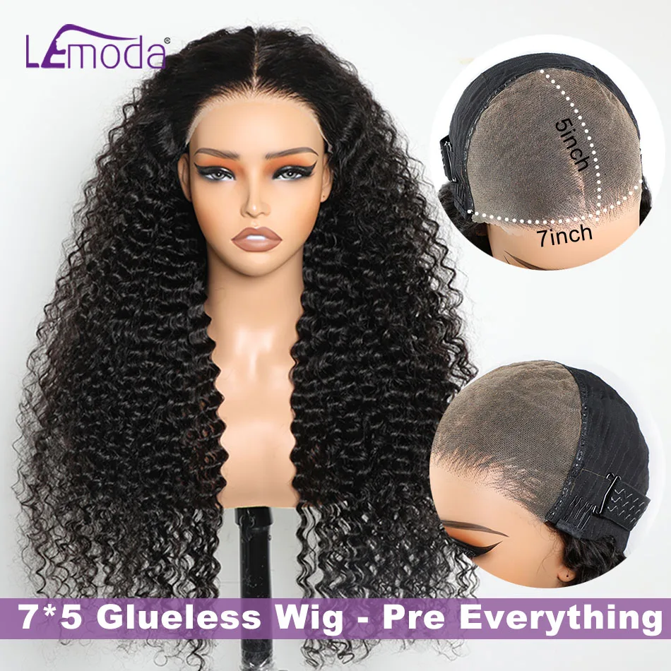 

7x5 Ready to Go Glueless Wig Human Hair Pre Cut Lace 180 Density 12A Virgin Hair Curly Wave Glueless Wig Human Hair Pre Bleached