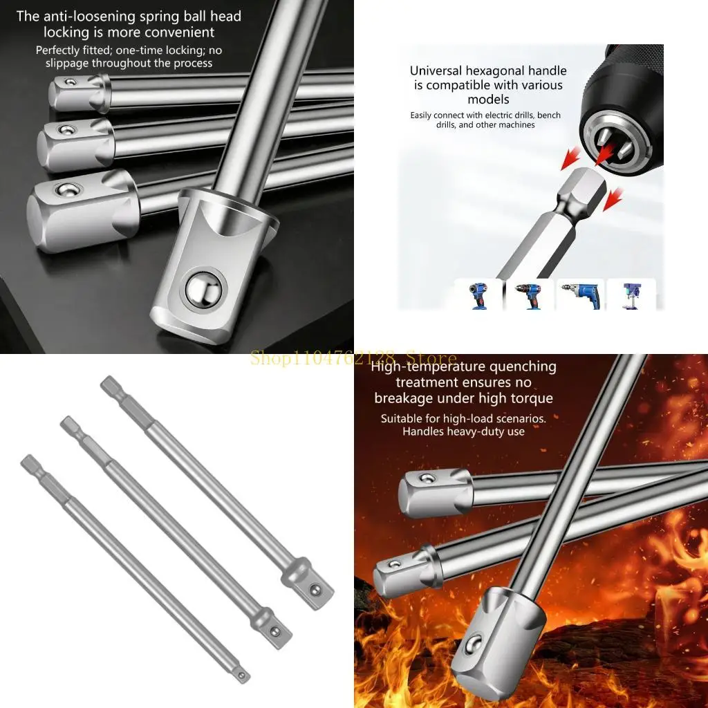 

3PCS Quality 1/4 3/8 1/2 Square Drive Socket Extension Bar Alloy Steel Construction For Drill And Automotive Work best sale
