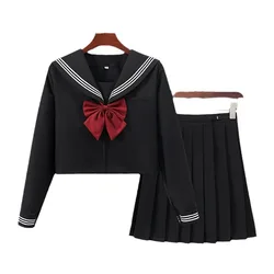 Japanese Jk Uniform Black Sanbon College Style Orthodox Original Black Sanbon Jk Sailor Uniform Pleated Skirt Suit