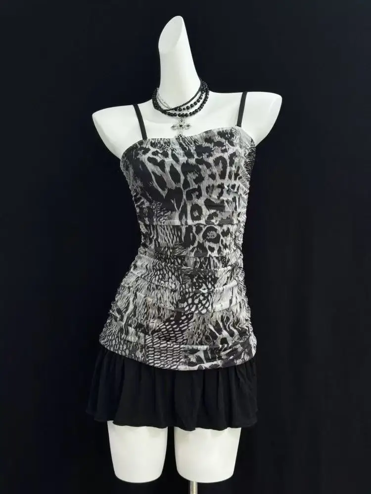 

Vintage Harajuku Casual Chic Women Dress Sexy Slim Fit Leopard Ruched Design Mini Dresses Y2K Gothic Rock Streetwear New Outfits
