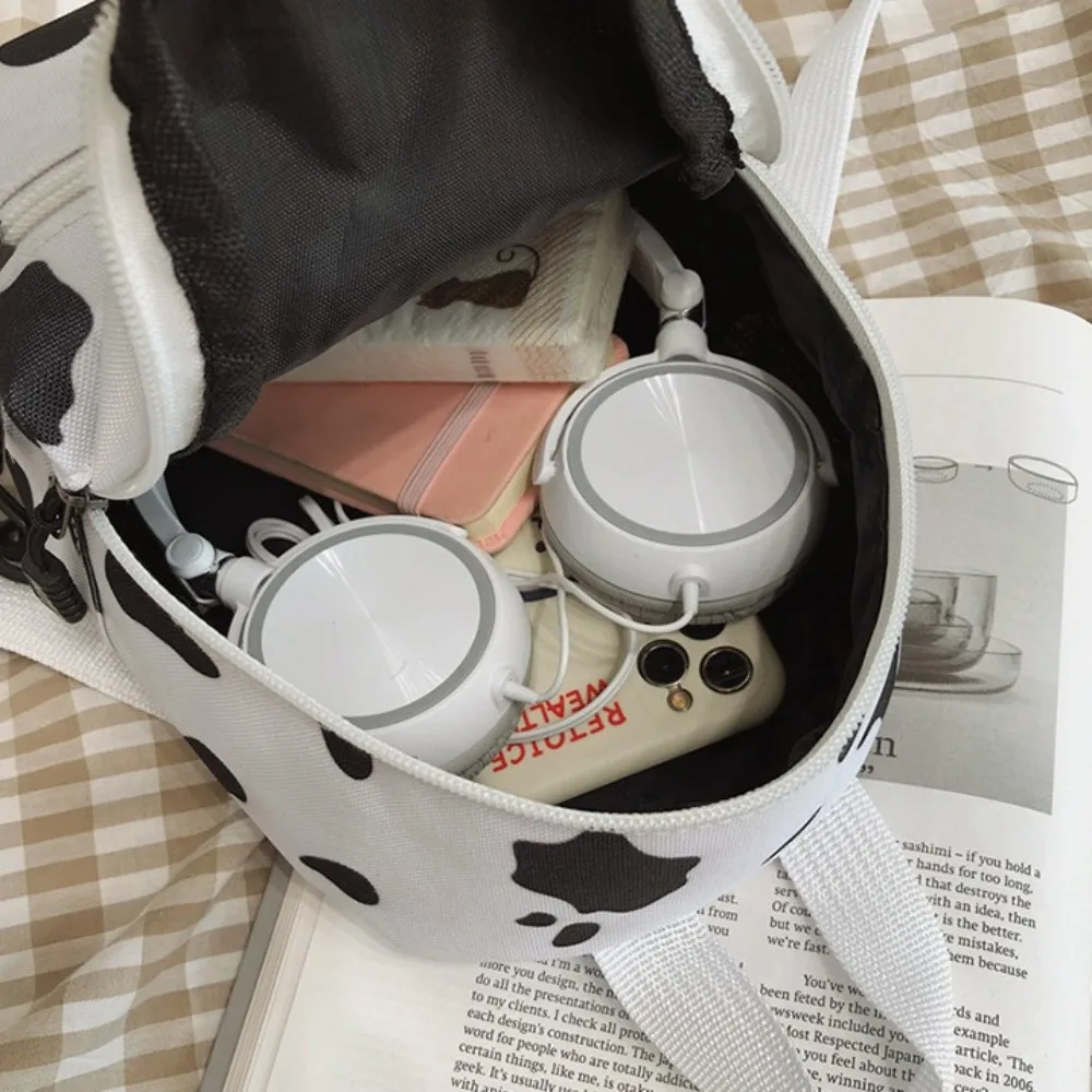 Cute Cow Spot Women's Bags Canvas Adjustable Strap Travel Bag Multi-Function Mini Backpack Women