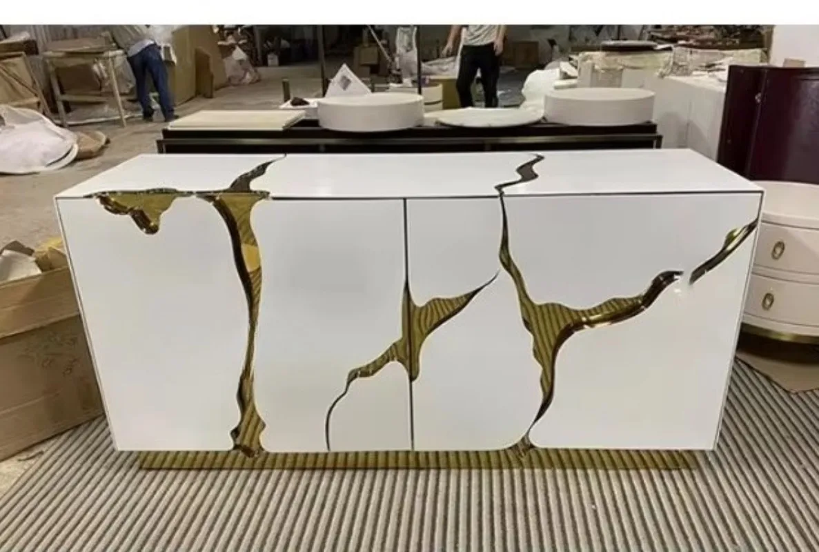 خزانة جانبية للمطاعم بتصميم فاخر من الفولاذ المقاوم للصدأ، خزانة جانبية إيطالية فاخرة ما بعد الحداثة #5