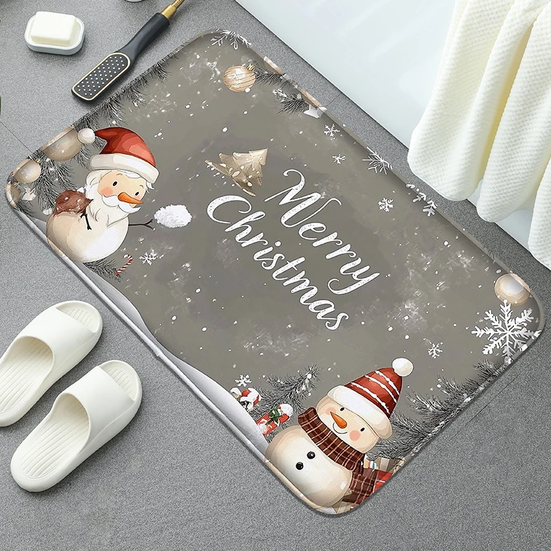 

Simple Christmas printed carpet, machine washable flannel floor mat, suitable for doorways, bathrooms, and indoors