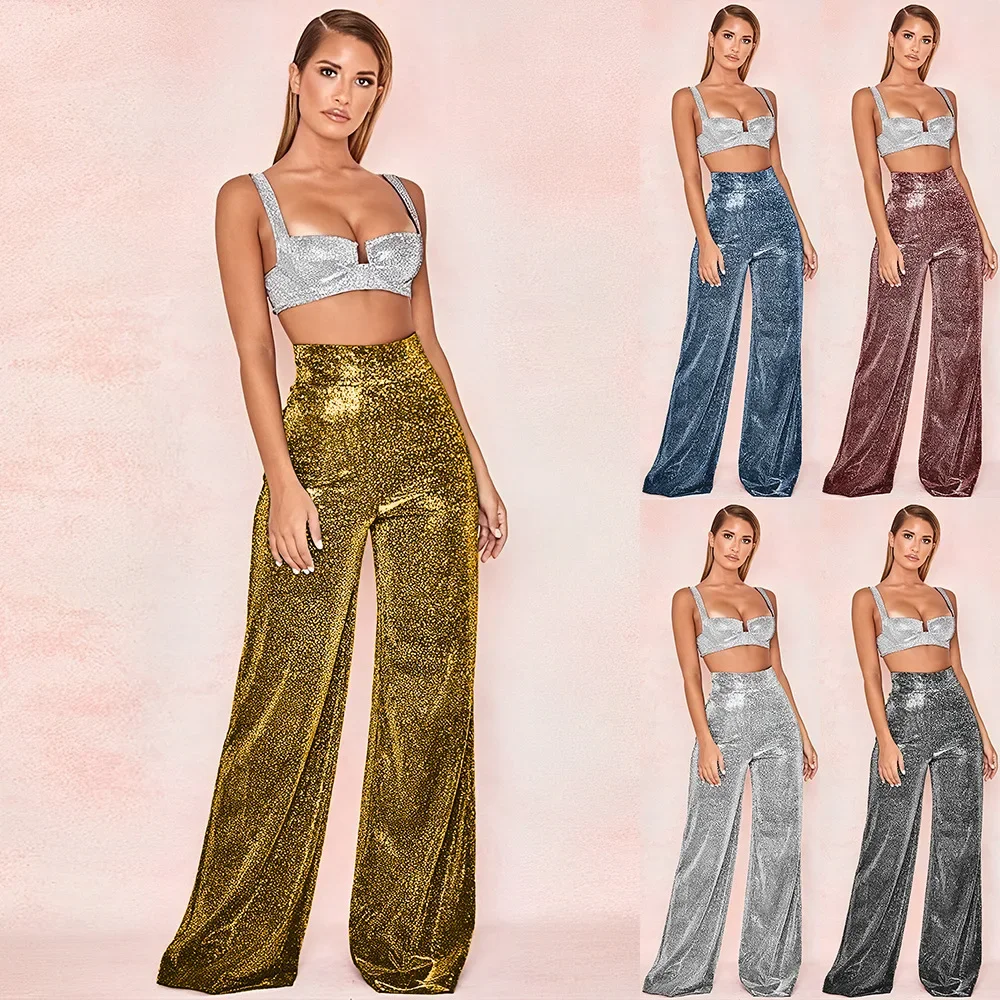 

Blink Women's Wide Flare Leg Zipper Pants Elastic Loose Casual High Waist Long Trousers Highstreet Palazzo Pants Party