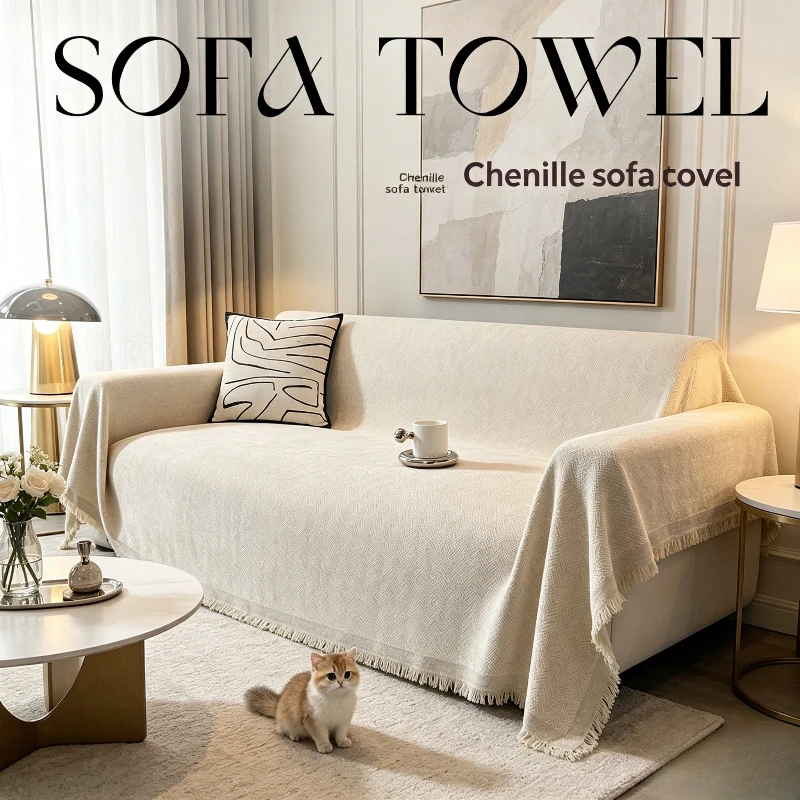 Sofa Cover With Anti Cat Scratch And Anti Slip Sofa Blanket Design With Herringbone Pattern 3-Seater Sofa Cover Complete Set