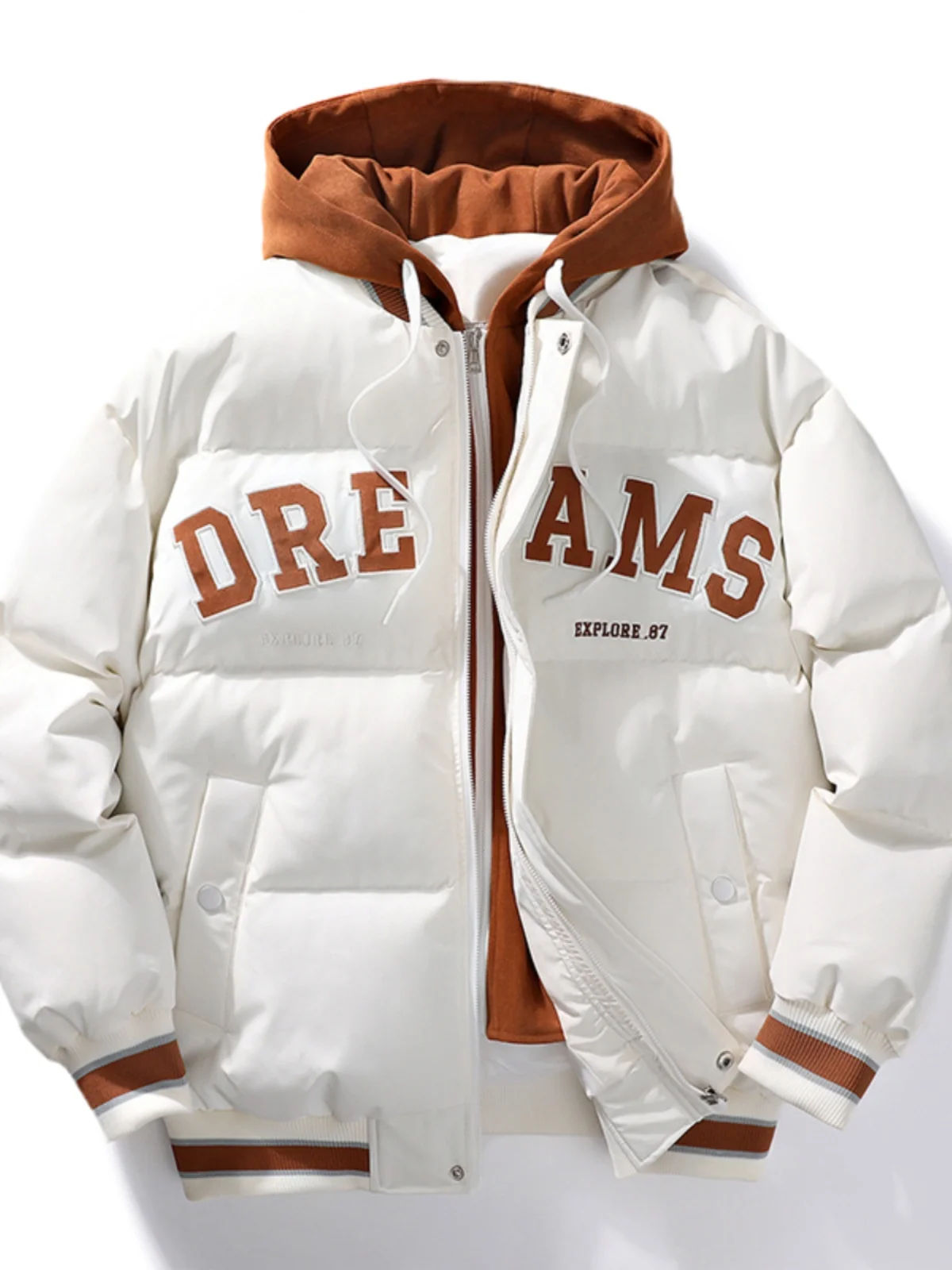 

Men's Winter Thiened Pure Color Stand Collar Cotton Jaet Casual Loose Fit Bread Sle Cotton Coat Faionable Urban Wear