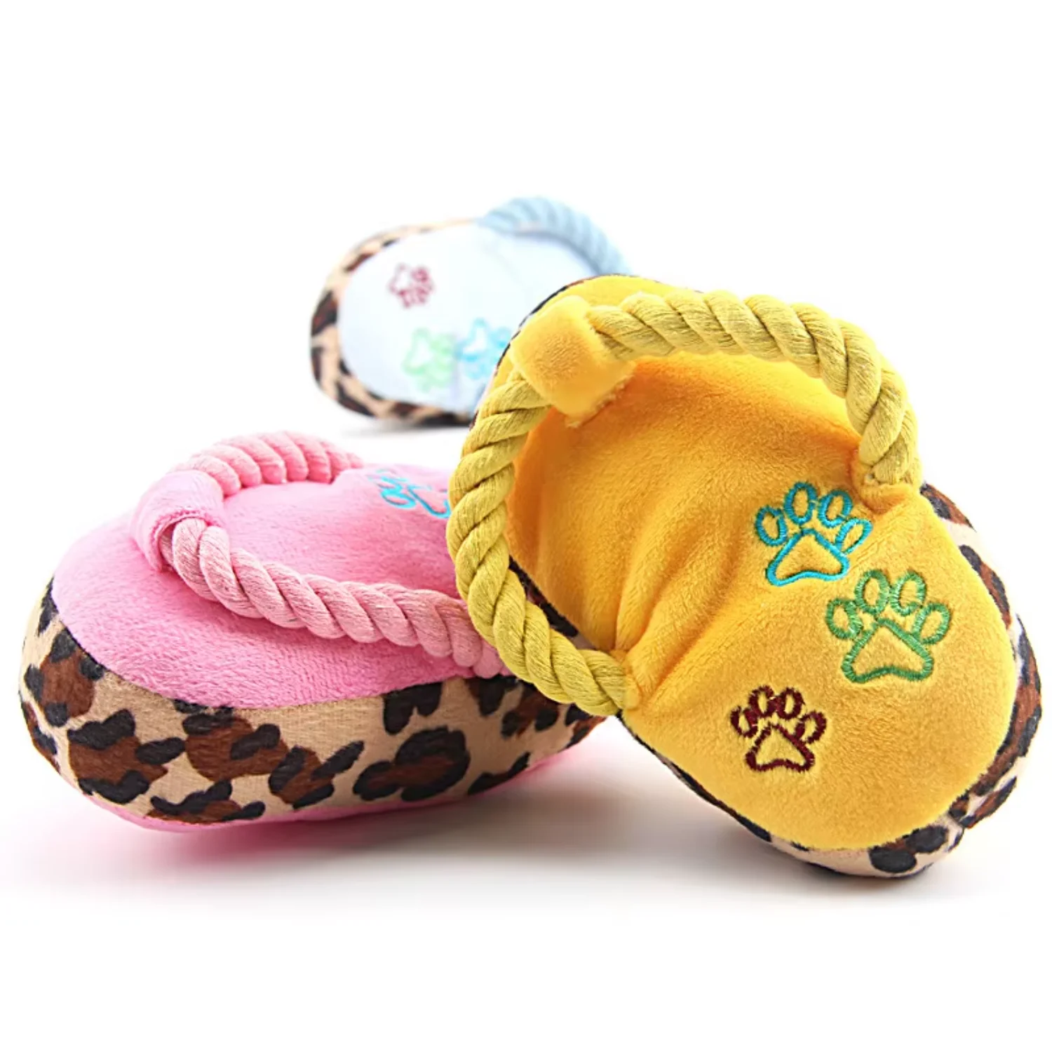 New design slipper shape sound dog toy print cotton rope chew grinding teeth interactive training pet toy