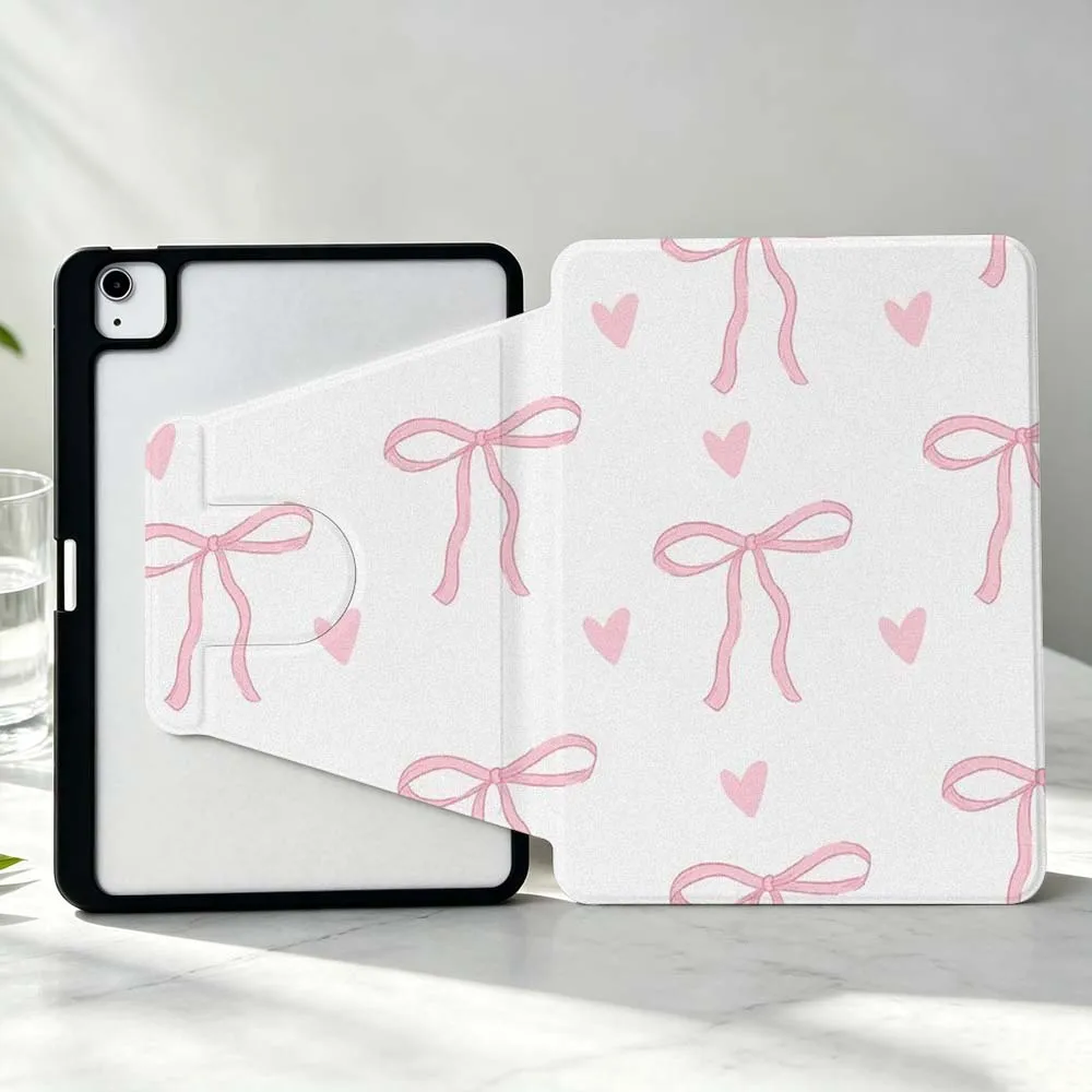 Simple Bow Heart Soft For iPad Pro Air mini 6 5 4 12th M5 M4 M3 M2 A16 A17Pro 360° Rotation Stylus Storage Tablet Case