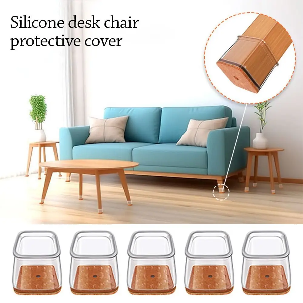 

New Silicone Chair Leg Felt Covers Thickened Square Table Foot Cover Reduce Noise Non-slip Furniture Pads