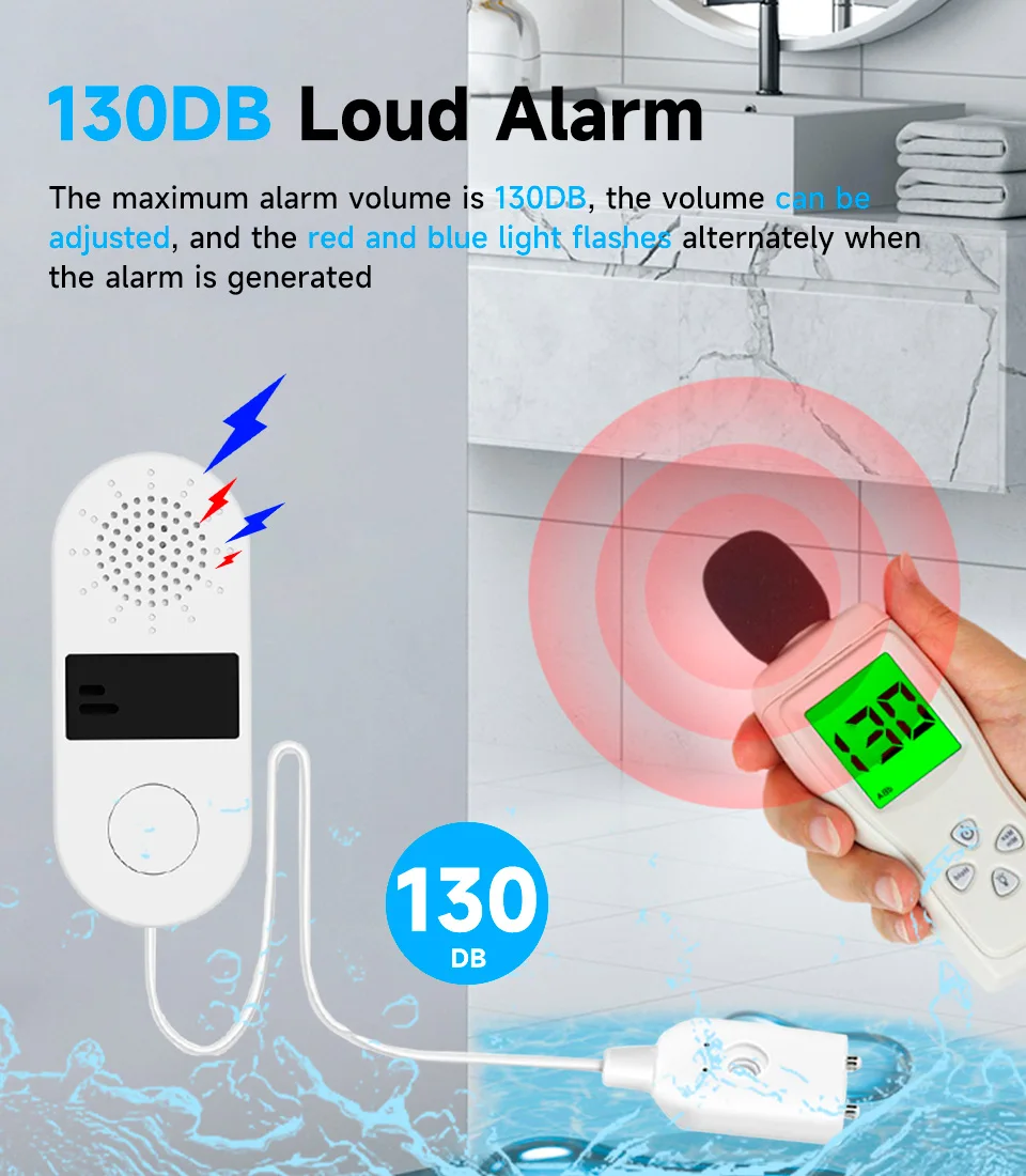 Water Leak Alarm Detector Sensor 130DB Sound Alarm System Automation Water Overflow Level Detector Home Security Protection