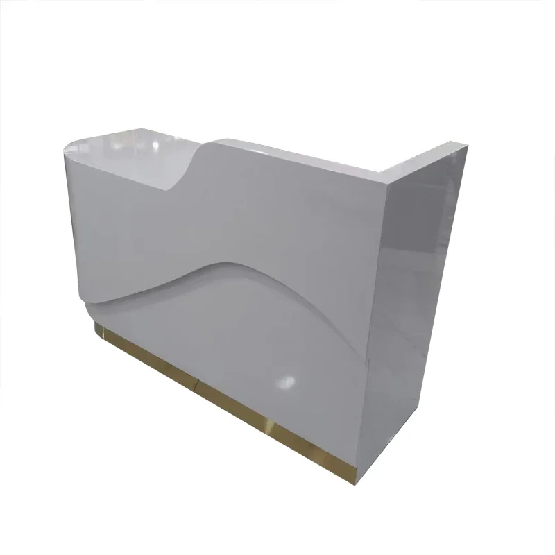 2022 Latest Modern White High Gloss L Reception Desk For Retail Store Reception Desks For Salons Commercial Front Desk