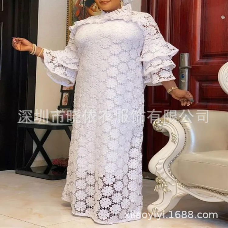 2025 Falda de longitud media, cintura alta, temperamento de encaje dulce, vestido blanco para ir al trabajo