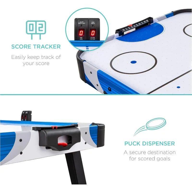 게임룸용 미드 사이즈 아케이드 스타일 에어 하키 테이블, 가정용 2 퍽, 2 푸셔, 디지털 LED 스코어 보드, 최고의 선택 제품, 58 인치