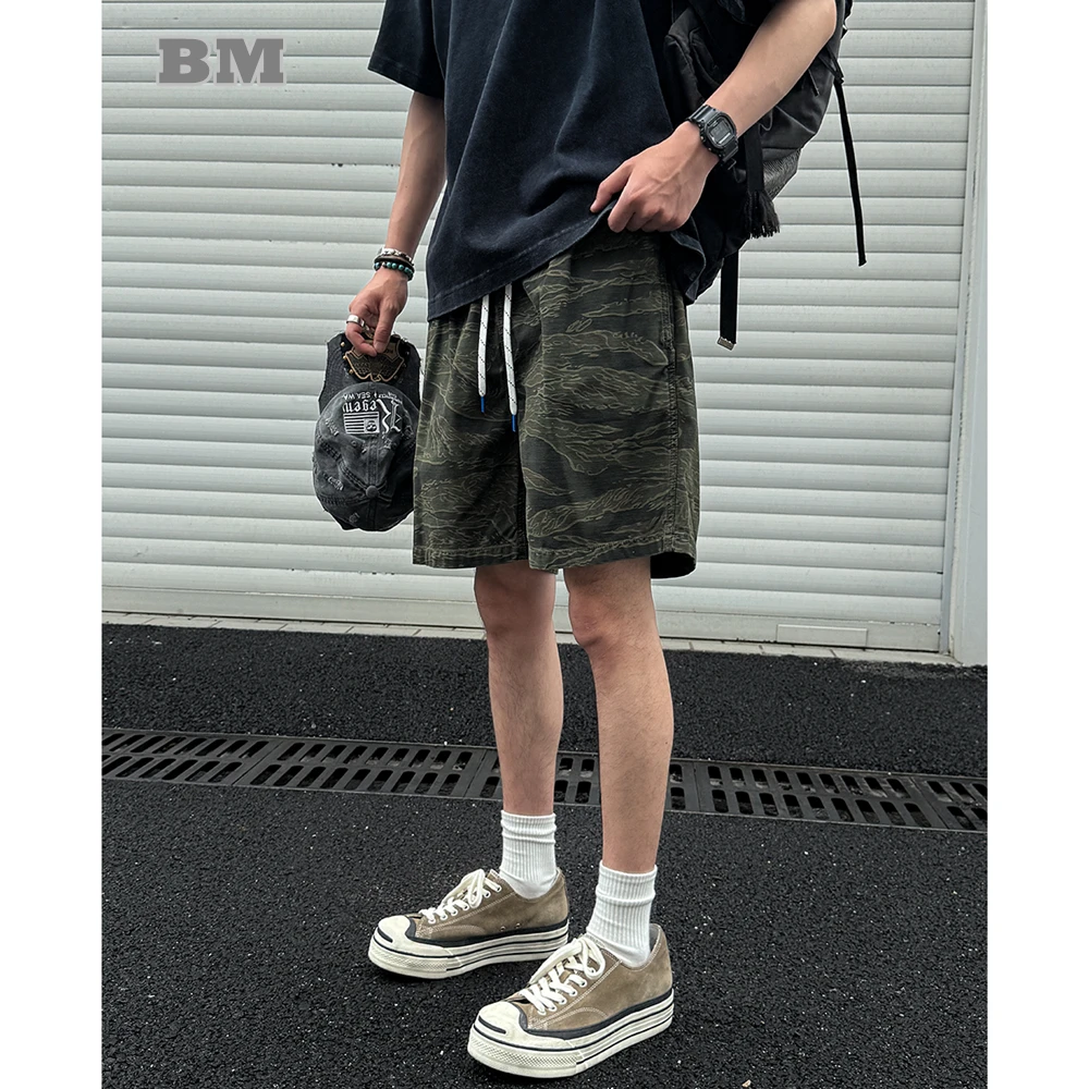 Japanese Vintage Heavyweight Cargo Shorts Men Cotton Camouflage Oversized Mid-Length Summer Loose Fit Premium Quality Casual