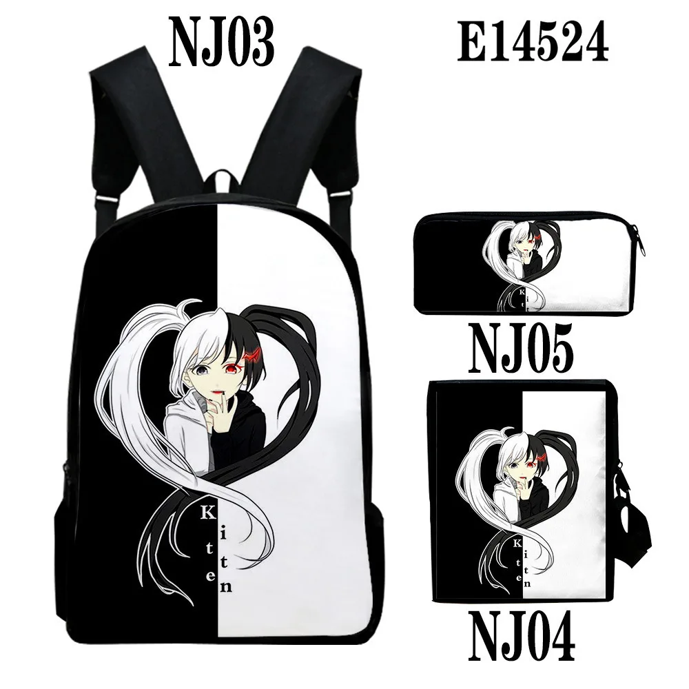 Popular Youthful Monokuma Black White Bear 3D Print 3pcs/Set Travel bags Laptop Daypack Backpack Shoulder Bag Pencil Case
