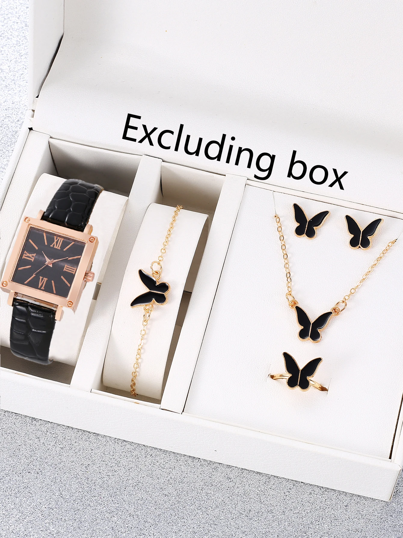 

six-piece set Fashionable and minimalist women's square belt quartz watch, popular retro high-end Roman watch