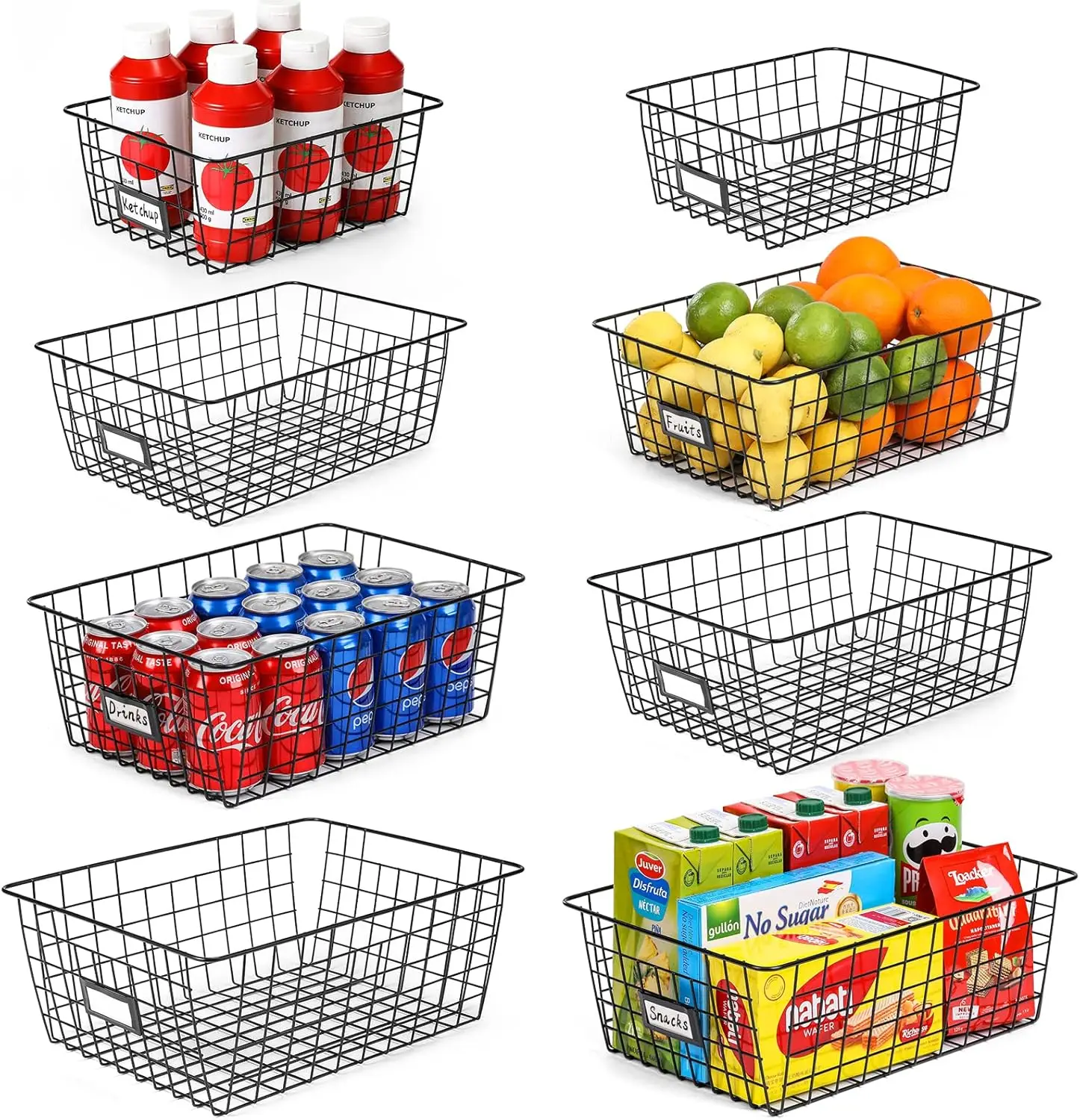 8 Set, Extra Large Wire Baskets for Organizing with Lables,Cabinet Pantry Organization and Storage Bins-Metal Basket for Kitchen