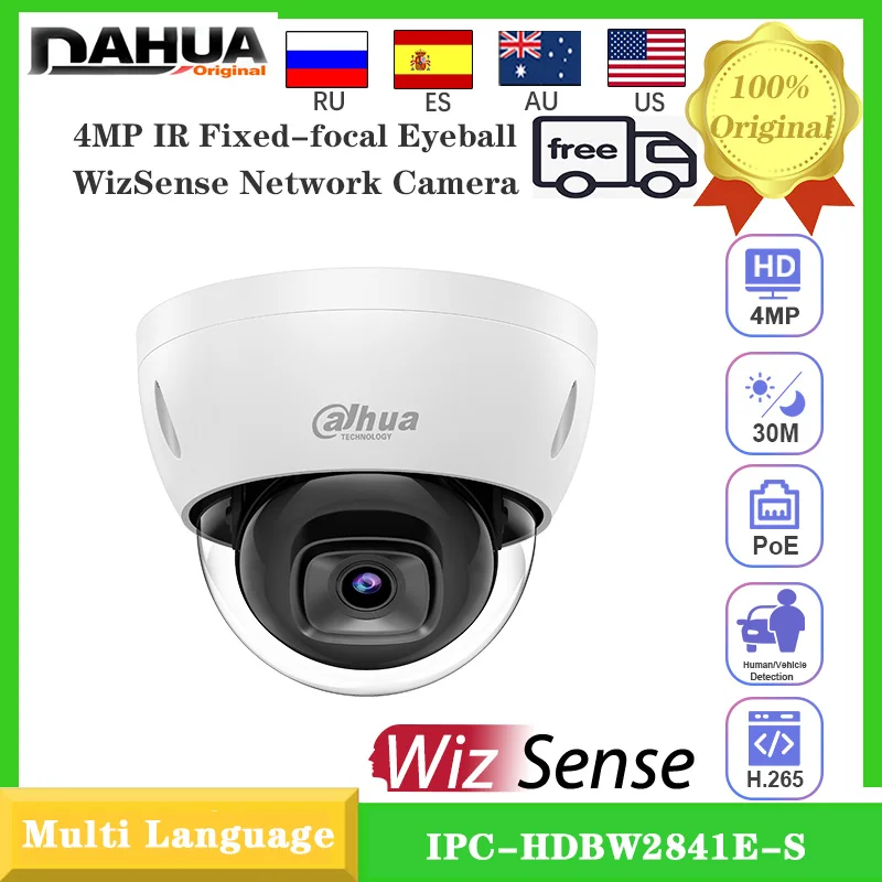 

Original Dahua 4K 8MP IP Camera IPC-HDBW2841E-S IR 30M POE Dome WizSense security Outdoor Built in MIC SMD Plus IP67&IK10