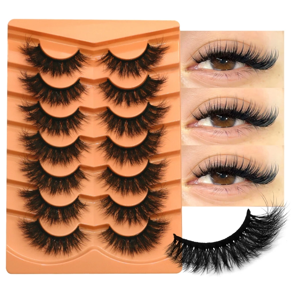 VELTRINAY Flauschige künstliche Wimpern, dickes Volumen, künstliche Nerzwimpern, Wispy Strip Lashes, Cat-Eye-Wimpern, künstliche Wimpern, Make-up