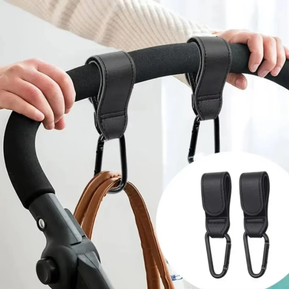 1/2PCS PU Leather Baby Bag Stroller Hook Pram 360 Degree Rotatable Cart Organizer Hook Holder Pushchair Accessories