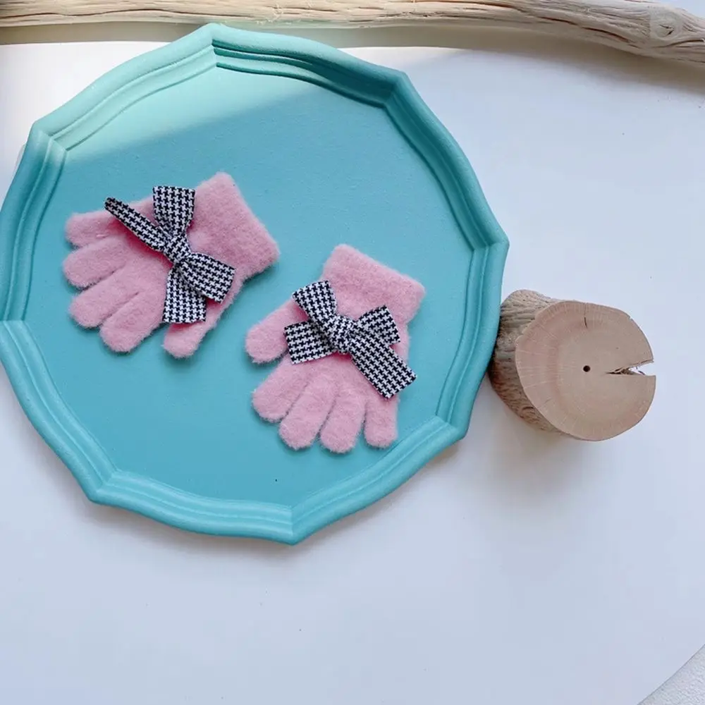 

Baby Knit Hat Warm Hat Korean Style Hat Houndstooth Woolen Children's Gloves Children's Caps Bow Girl Beret