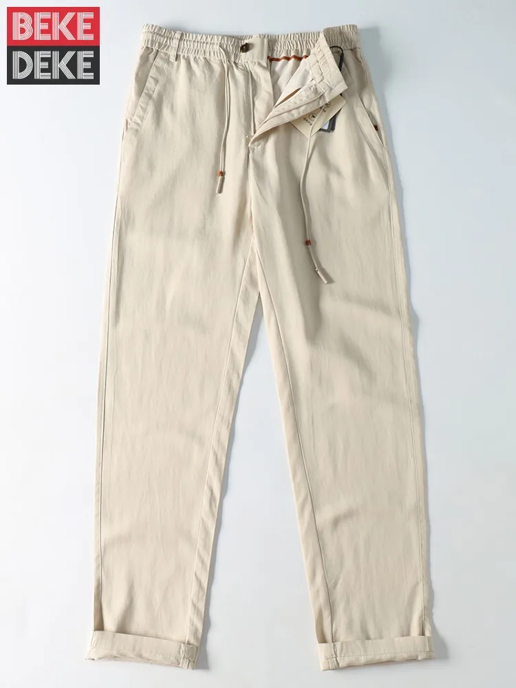 Hot Sale New Summer Mens Casual Pants Straight-Leg Elastic Waist Daily Full Length Pant Fashion Soft Breathable Long Trousers