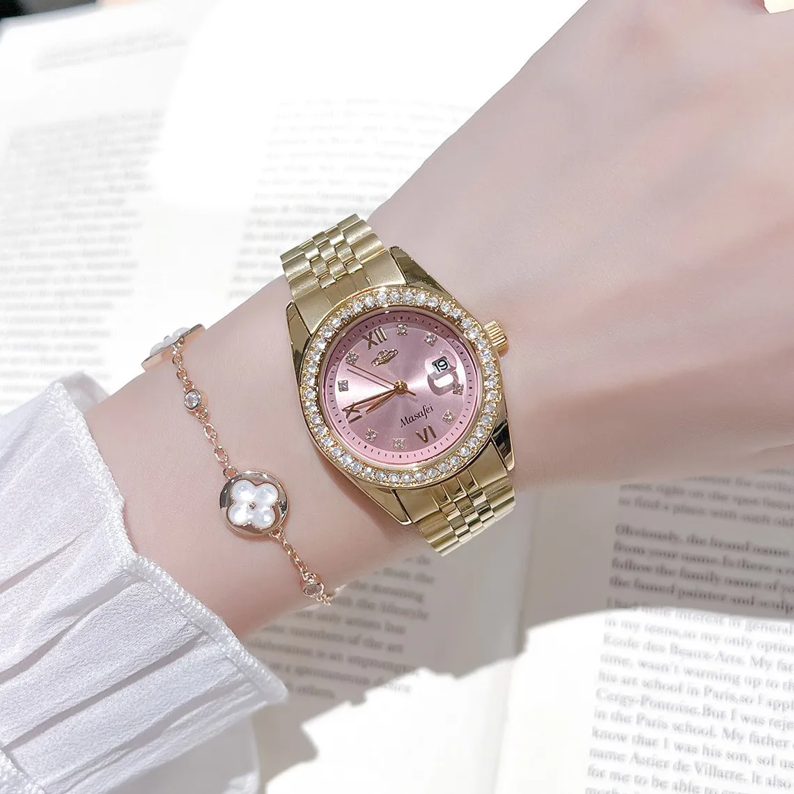 

Luxury Rhinestone Women Watches Stainless Steel Band Quartz Wristwatch Clock Gift Reloj Mujer
