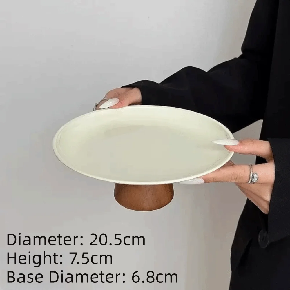 

New Tall Design Snack Storage Tray Wooden Base Stable Candy Plate Multifunction High Foot Fruit Display Plate Home Table