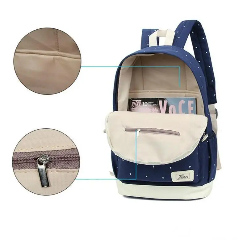 3 Pçs/set Canvas Escola Mochila para Grils Adolescente Mochila de Viagem Malas