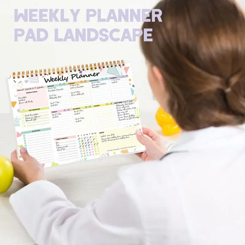 Weekly Planner Notepad Desk Weekly Coil Schedule Notepad Multi-Functional Planning Tool For Travel Study Homework Work And Notes