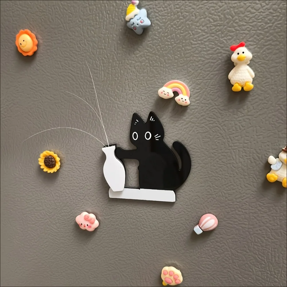 1PC Cute Kitten Pushing A Bottle Acrylic Magnetic Fridge Magnet for Flower Arrangements Collecting Kitten Whiskers