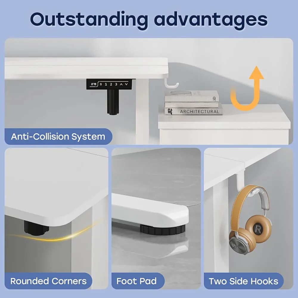 طاولة قائمة صغيرة، مكتب قائم أبيض كهربائي مقاس 35 × 20 بوصة، محطة عمل مدمجة قابلة للتعديل مع لوحة لصق،