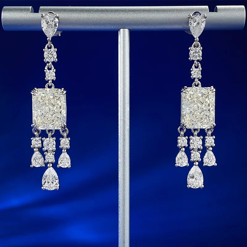 PANSYSEN Sparkling 100% 925 Sterling Silver 3CT D Color 3EX Radiant Cut High Carbon Diamond Dangle Drop Earrings Fine Jewelry