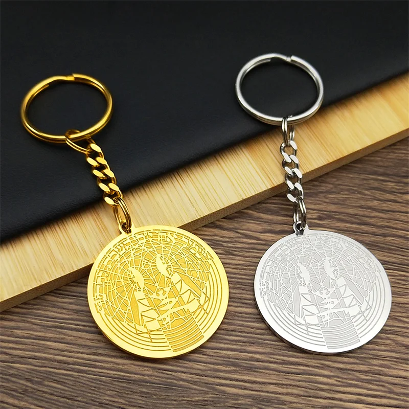 Hebrew Round Medal Keychains For Women Men Stainless Steel Silver Gold Color Israel Judaica Faith Bag Pendant Amulet Jewelry