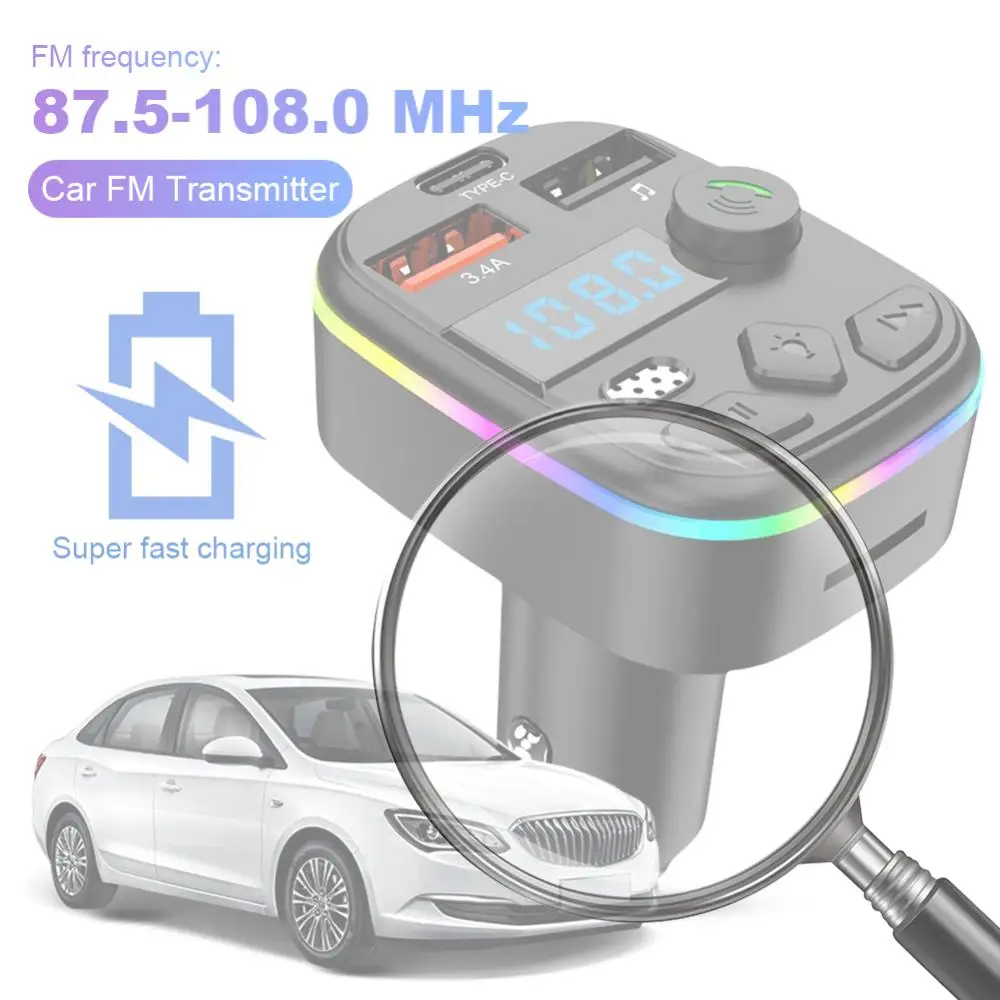 

FM-передатчик, совместимый с Bluetooth 5.3, поддержка TF-карты, U-диск, автомобильное зарядное устройство, двойной USB-адаптер для зарядки мобильного телефона типа C, адаптер для MP3-плеера