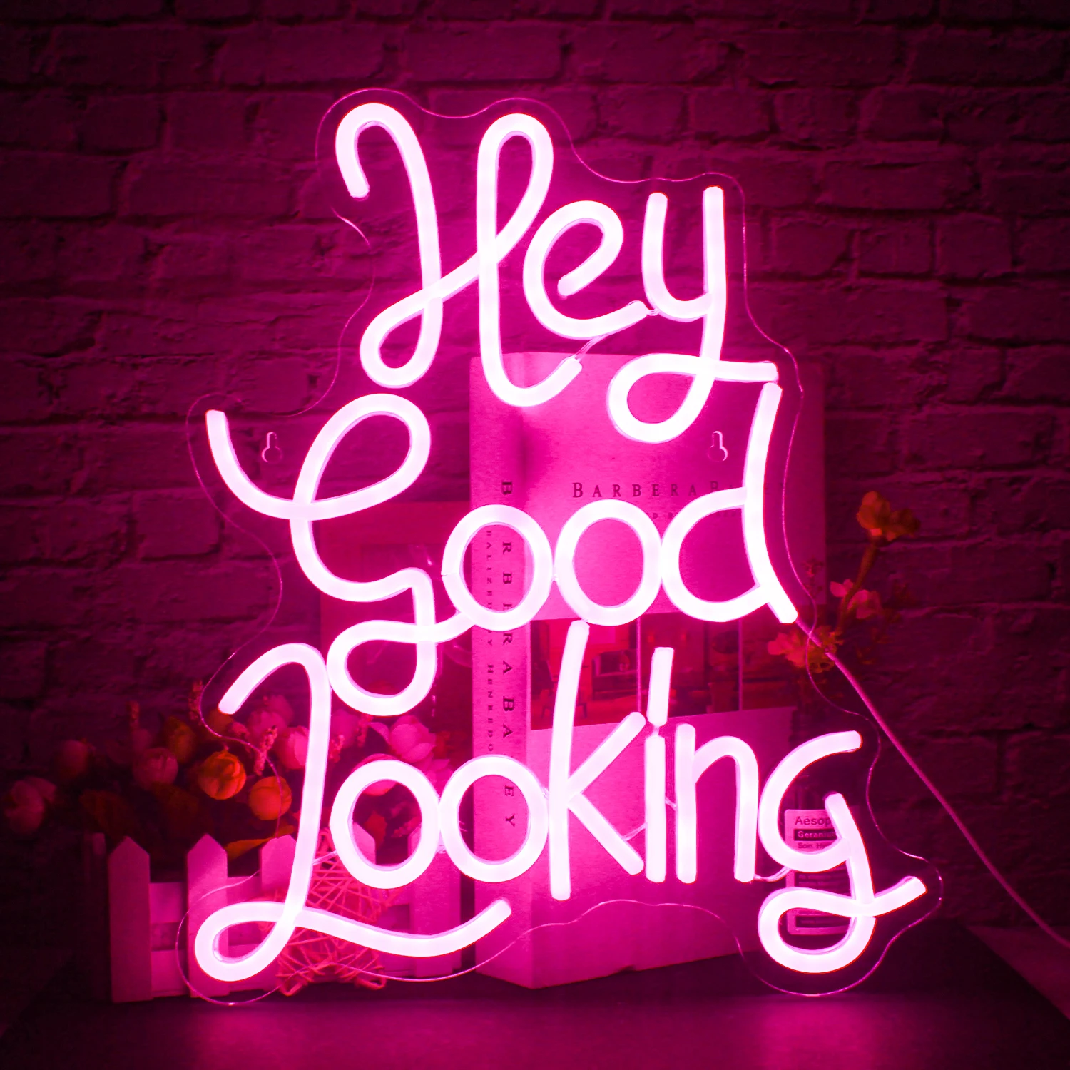 Hey Good Looking Neon Sign Pink LED Lights Girls Teen Wall Decor Party HOme for Women Wall Lamp for Kids Room Holiday ART Neon