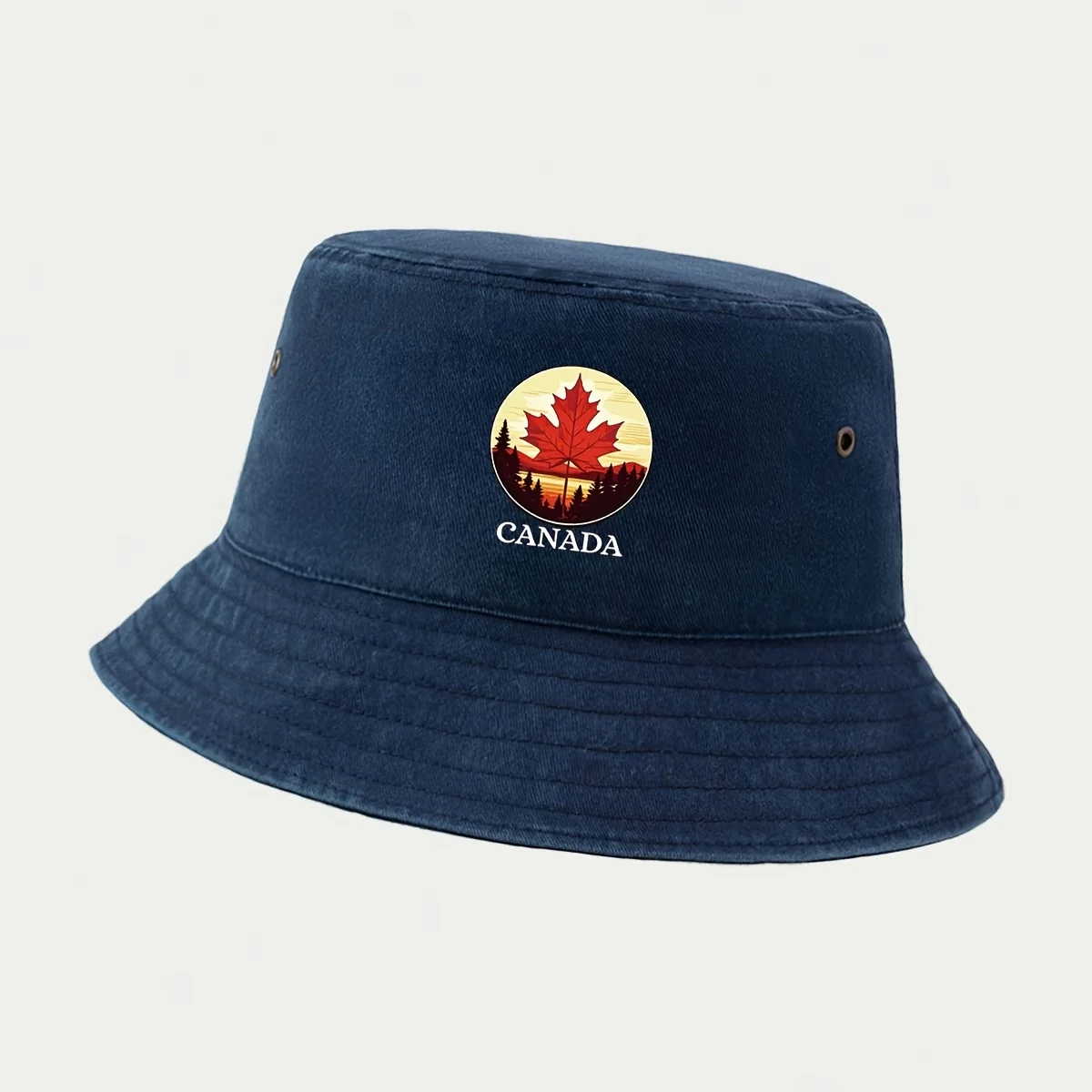 Fisherman Hat with a Canadian Maple Leaf Landscape Print. American-style Fresh Forest-inspired Casual Fishing Hat. Easy to Clean