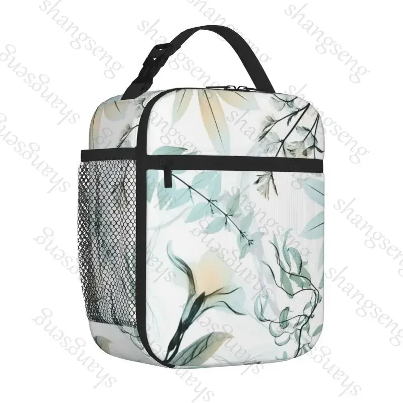 Lunch Bag insulated bag,student thickened waterproof Outdoor Travel Ice Pack, Picnic Bag Watercolor painting flowers