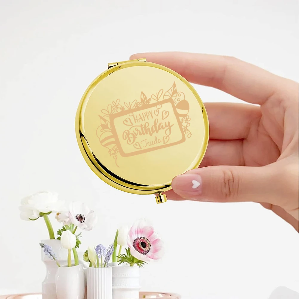 

1pc Pattern border New Old Engraving Custom Name Makeup Mirror Metal gold Christening Souvenir