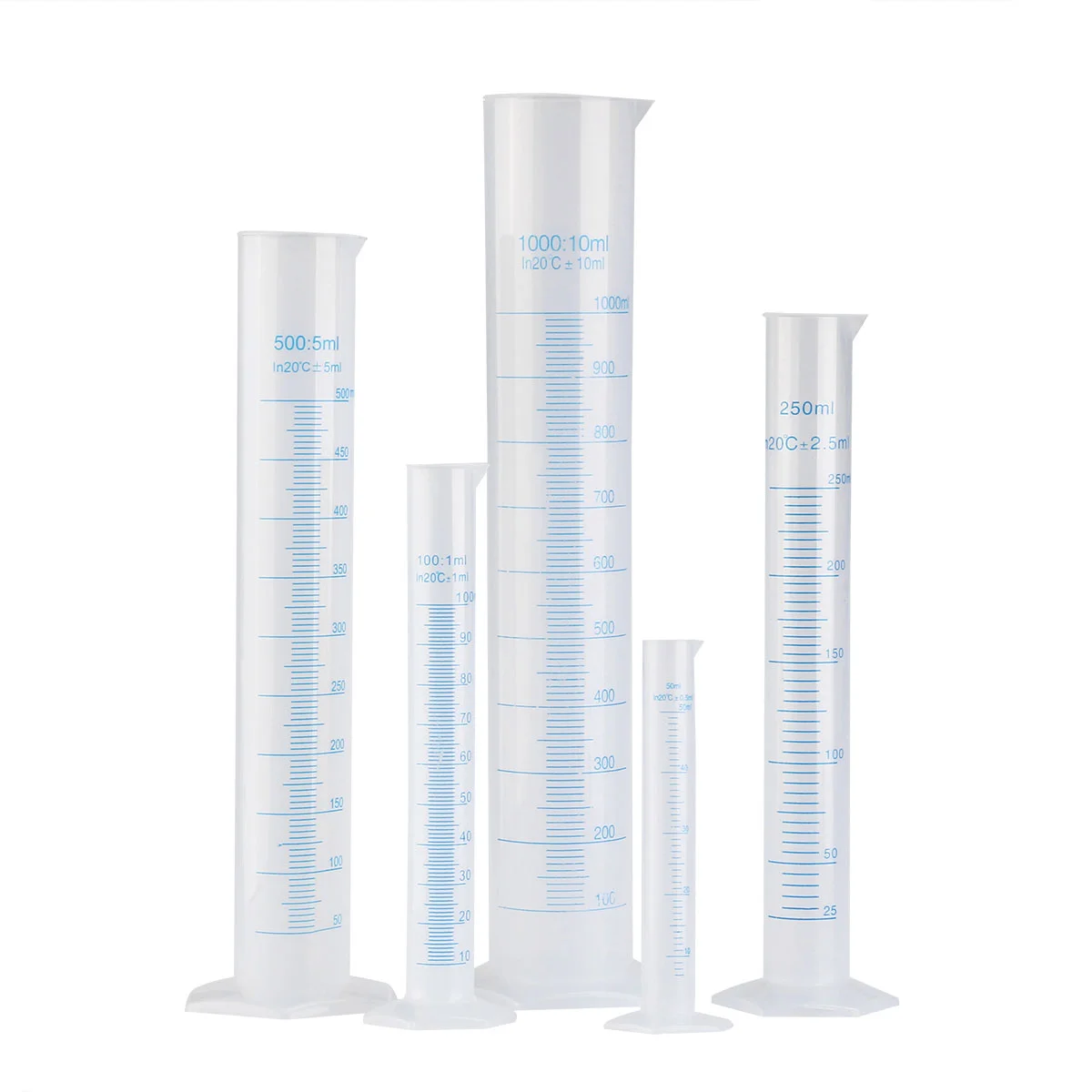 

PIXNOR 5pcs Transparent Measuring Plastic Graduated Cylinder 50ml / 100ml / 250ml / 500ml / 1000ml Measuring cylinder