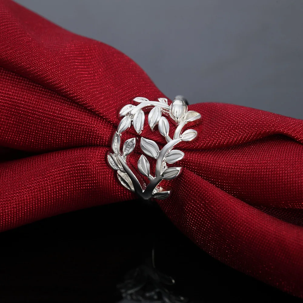 Hot Pretty Woman Luxury Jewelry 925 Sterling Silver Fine Retro Elegant Leaf Rings Fashion Party Gifts Charm Wedding